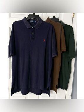 3 Polo Ralph Lauren Men's Polo Shirts, All Size XL, Blue, Dark Green & Brown